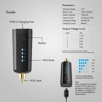 Solong 1600 Mah Tattoo Kablosuz Pil PCA Tattoo Pil Paketi